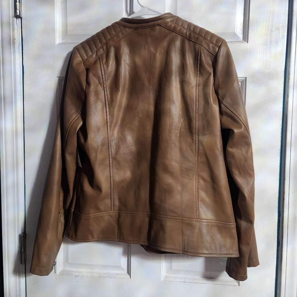 Motorcycle Faux Brown Leather Womens Coat Jacket - Size Large - NWT - APT 9 - Picture 2 of 5